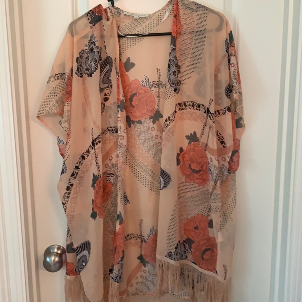 Daniel Rainn xs/s Bathing suit cover-up- floral print, fringed